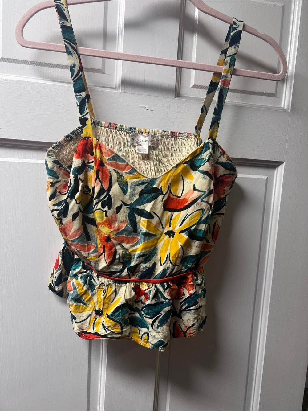 BOG Floral Smocked Waist Cami Tank Top - Yellow/Multi